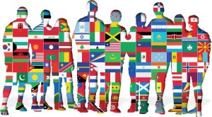 image people with multi country flags as fill.
