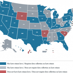 map of US territories and each state's hate crime tracking laws.