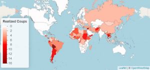 Color map of world where Coup d'état was attempted